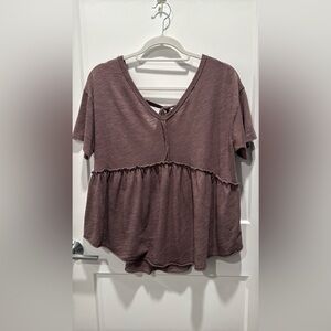 American Eagle - Flowy V-Neck Tee - Brown - Size: S
